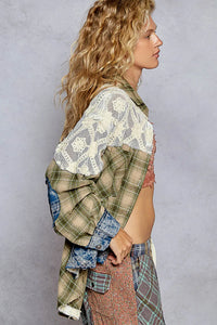 POL Lace Patchwork Plaid Oversized Shirt