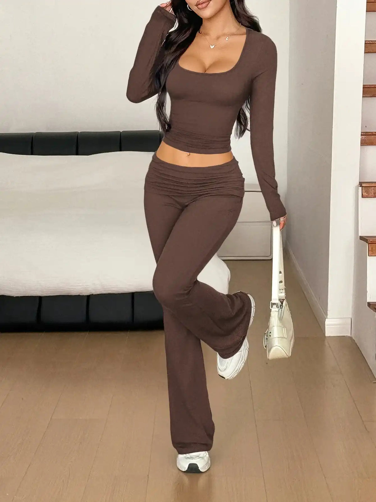Long Sleeve Crop Top and Bootcut Pants Set 100100923609172 63 Affordable Fashion Under $100 Jerry's Apparel 