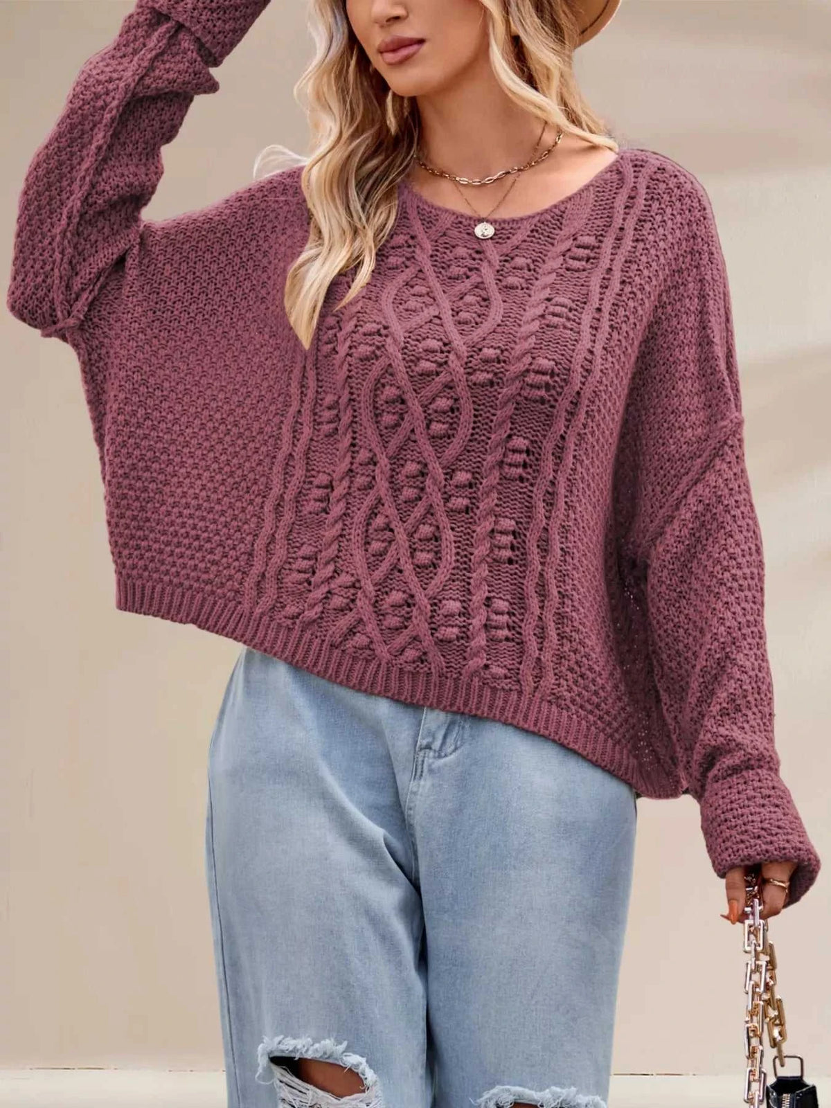 Textured Knit Round Neck Sweater 100100794321457 47 Affordable Fashion Under $100 Jerry's Apparel 
