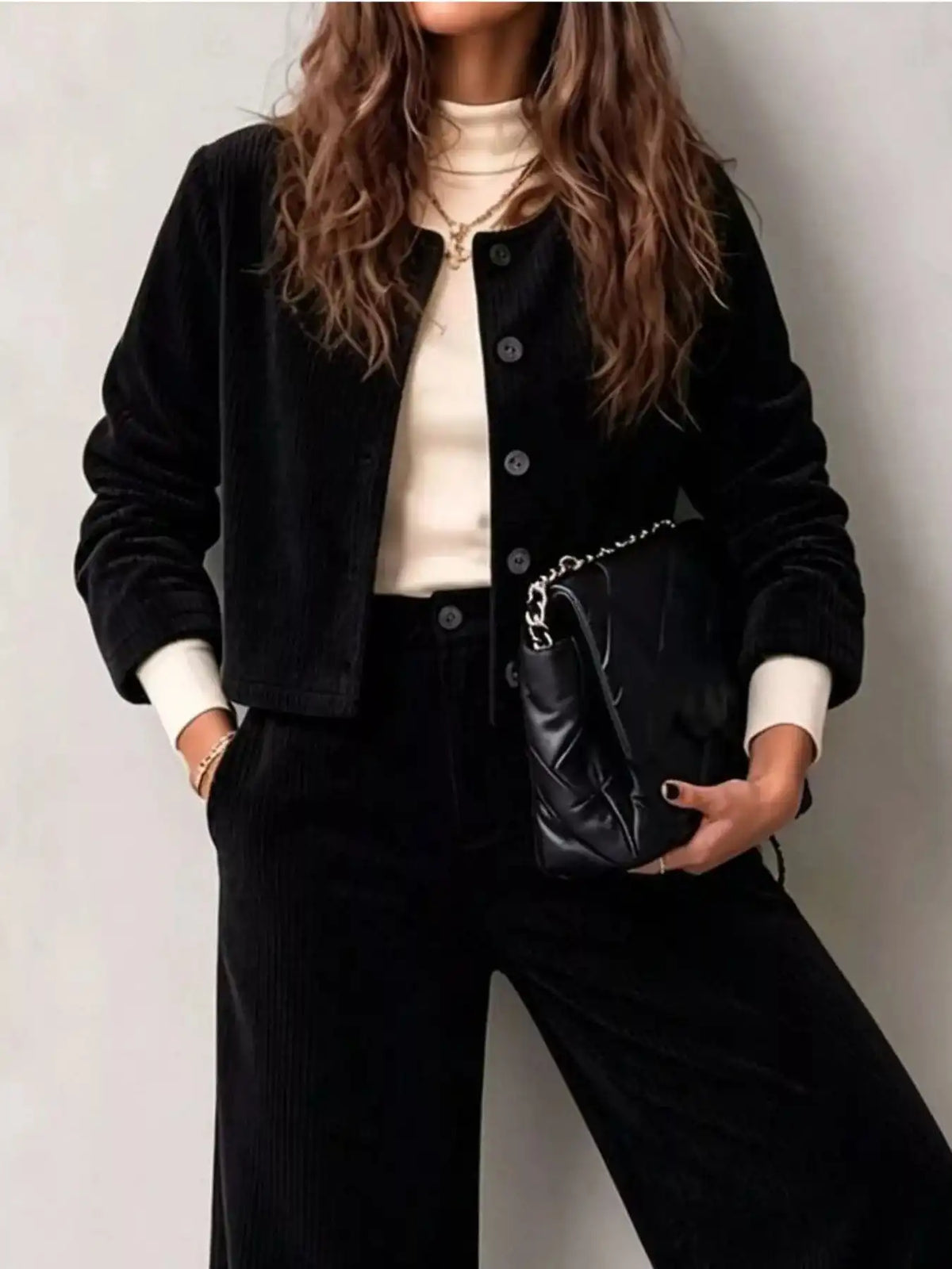 Full Size Corduroy Button-Down Jacket and Wide-Leg Pants Two-Piece Set Plus Size 101001217256067 73 Women's Pants Set Gifts for Her Jerry's Apparel 