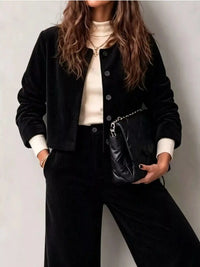 Full Size Corduroy Button-Down Jacket and Wide-Leg Pants Two-Piece Set Plus Size 101001217256067 73 Women's Pants Set Gifts for Her Jerry's Apparel 