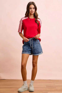 BiBi French Terry Side Lace Detail Short Sleeves Top 100100237661933 42 Affordable Fashion Under $100 Jerry's Apparel 