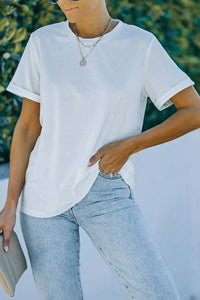 Round Neck Rolled Sleeve T-Shirt 100100679191849 23 Affordable Fashion Under $100 Jerry's Apparel 