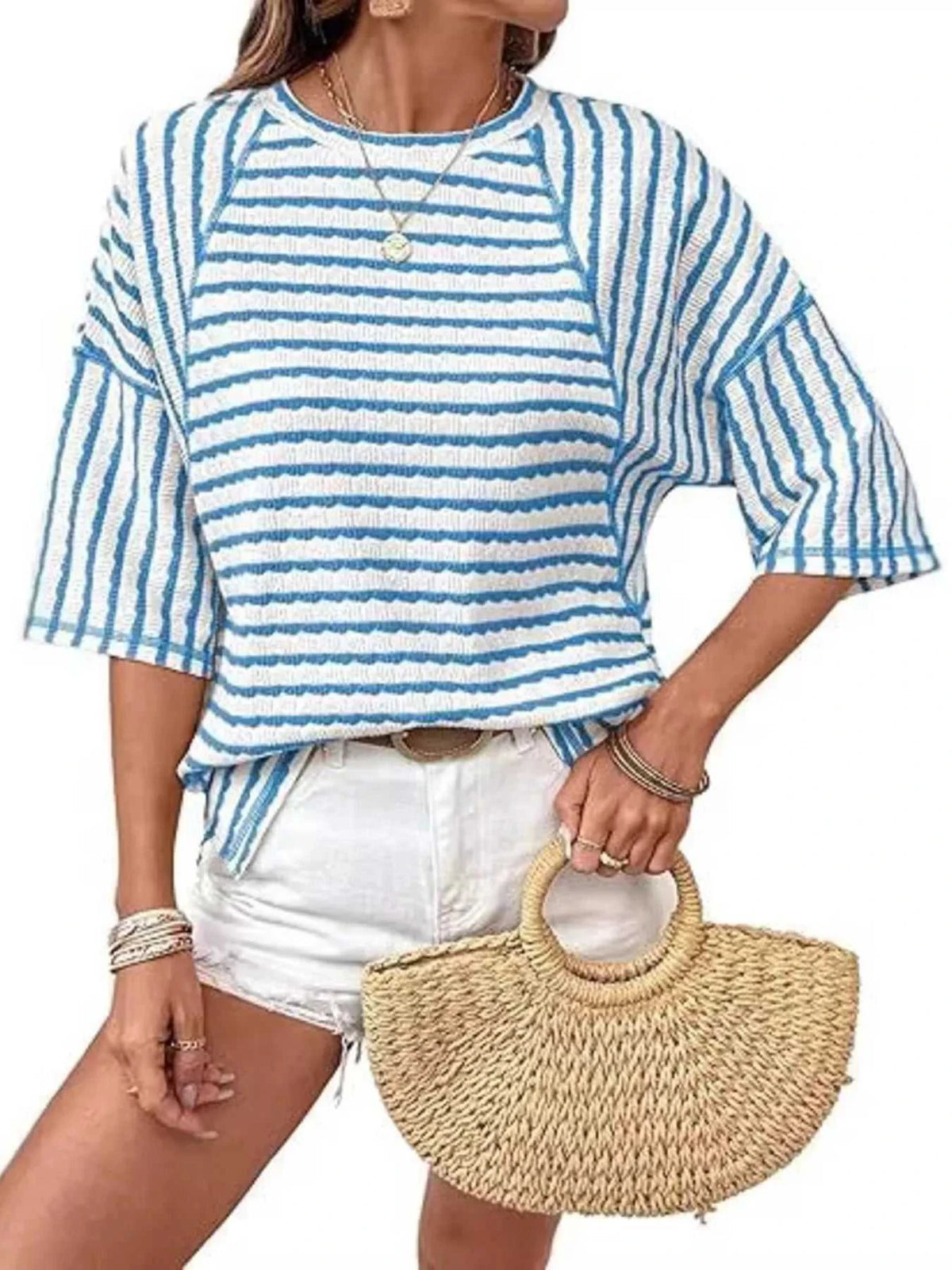 Striped Knit Round Neck T-Shirt 100100012529887 31 Affordable Fashion Under $100 Jerry's Apparel 