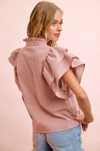 BiBi Twill Striped Ruffle Sleeve Blouse 100100858691223 51 Affordable Fashion Under $100 Jerry's Apparel 
