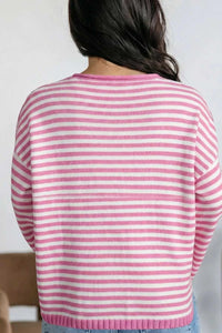 Striped Button Placket Drop Shoulder Long Sleeve Sweater 100100966141645 48 Women's Sweaters and Knitwear Jerry's Apparel 