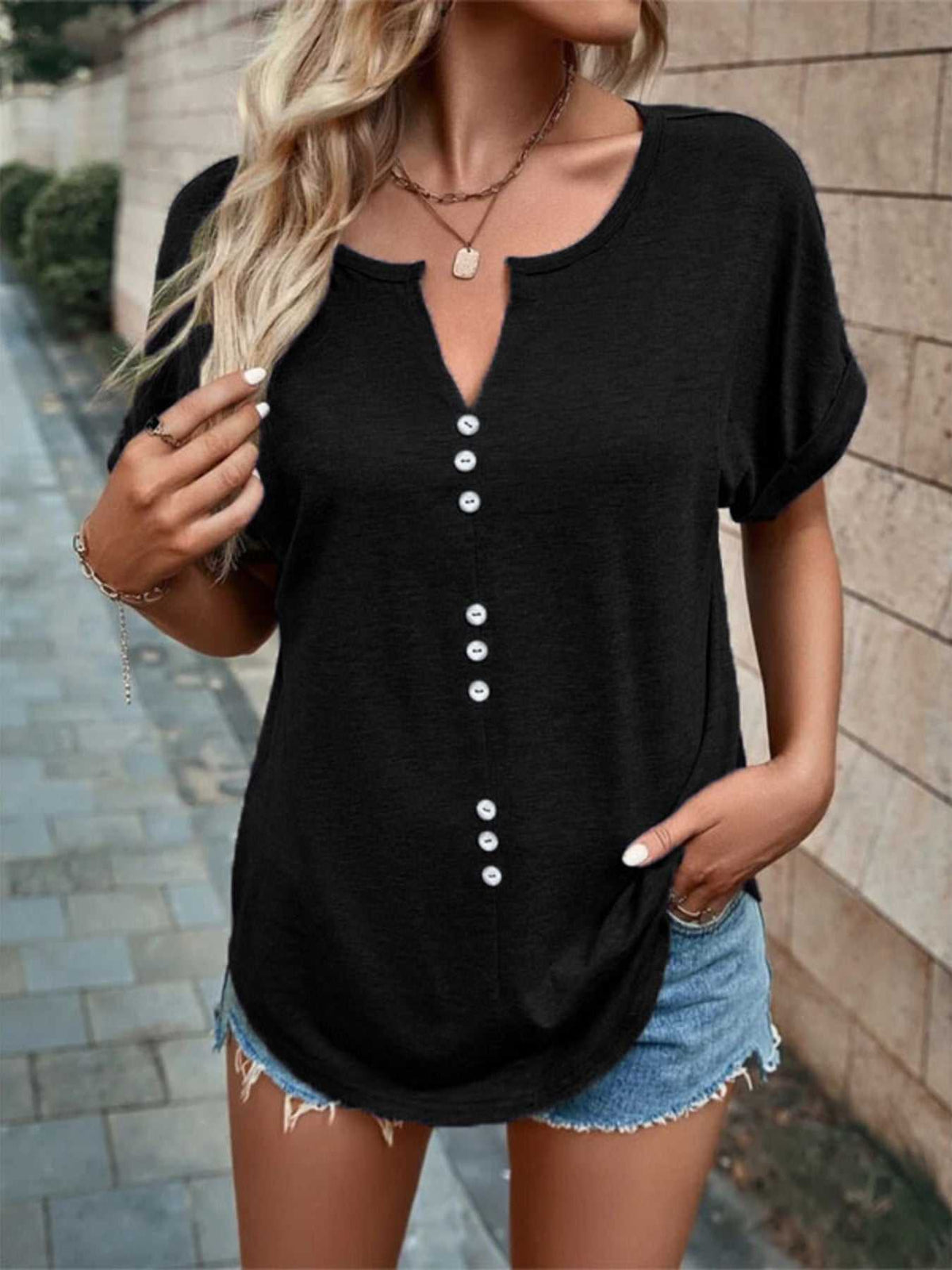 Full Size Decor Button Short Sleeve T-Shirt Plus Size 100100492662512 24 Affordable Fashion Under $100 Jerry's Apparel 