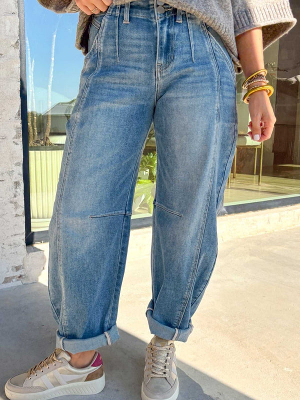 Washed Cuffed Barrel Jeans 100100906347407 78 Affordable Fashion Under $100 Jerry's Apparel 
