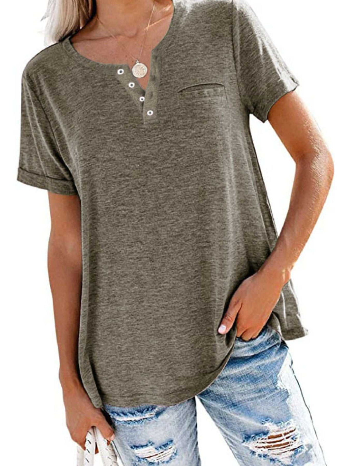 Full Size Casual Button-Front Pocket T-Shirt Plus Size 100100332926405 27 Affordable Fashion Under $100 Jerry's Apparel 