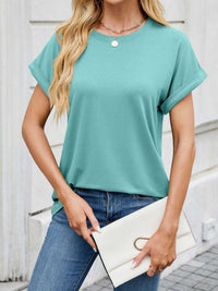 Casual Rolled Sleeve Solid Color T-Shirt 100100517201662 22 Affordable Fashion Under $100 Jerry's Apparel 