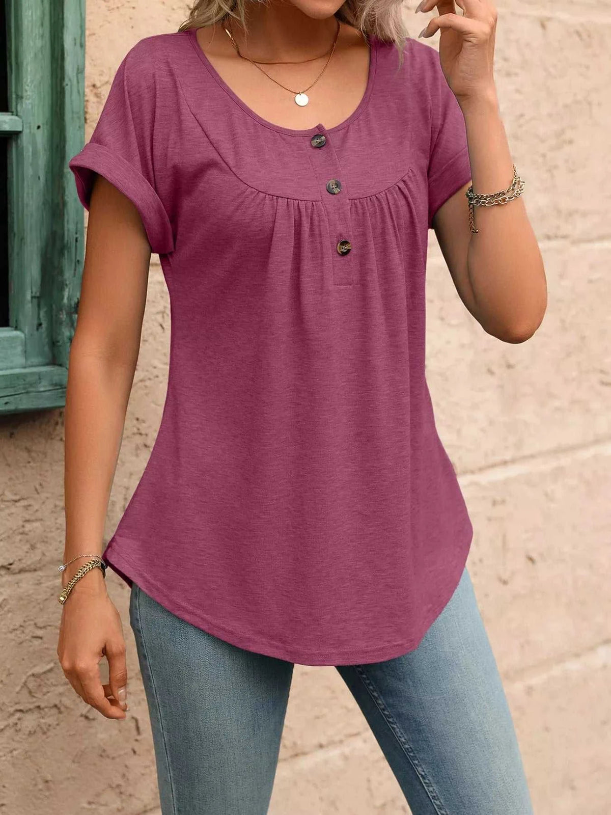 Casual Button Detail Henley T-Shirt 100100202602054 28 Affordable Fashion Under $100 Jerry's Apparel 