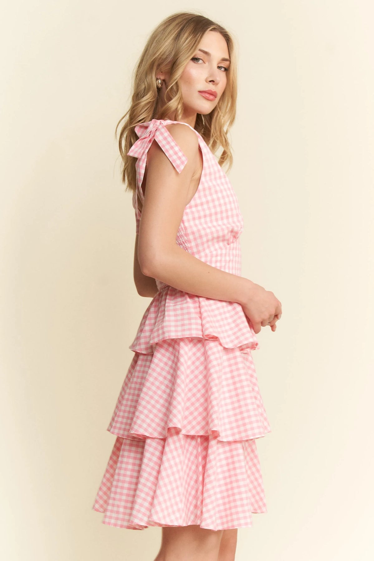 Jade By Jane Full Size Gingham Tiered Mini Dress Plus Size