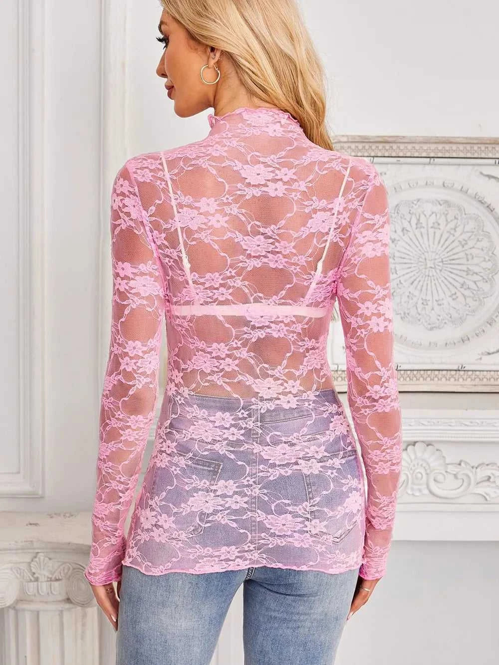 Mock Neck Long Sleeve Lace Sheer Top 100100861526419 16 Affordable Fashion Under $100 Jerry's Apparel 