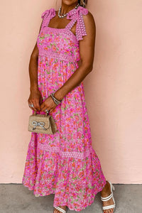 Floral Lace Wide Strap Square Neck Maxi Dress