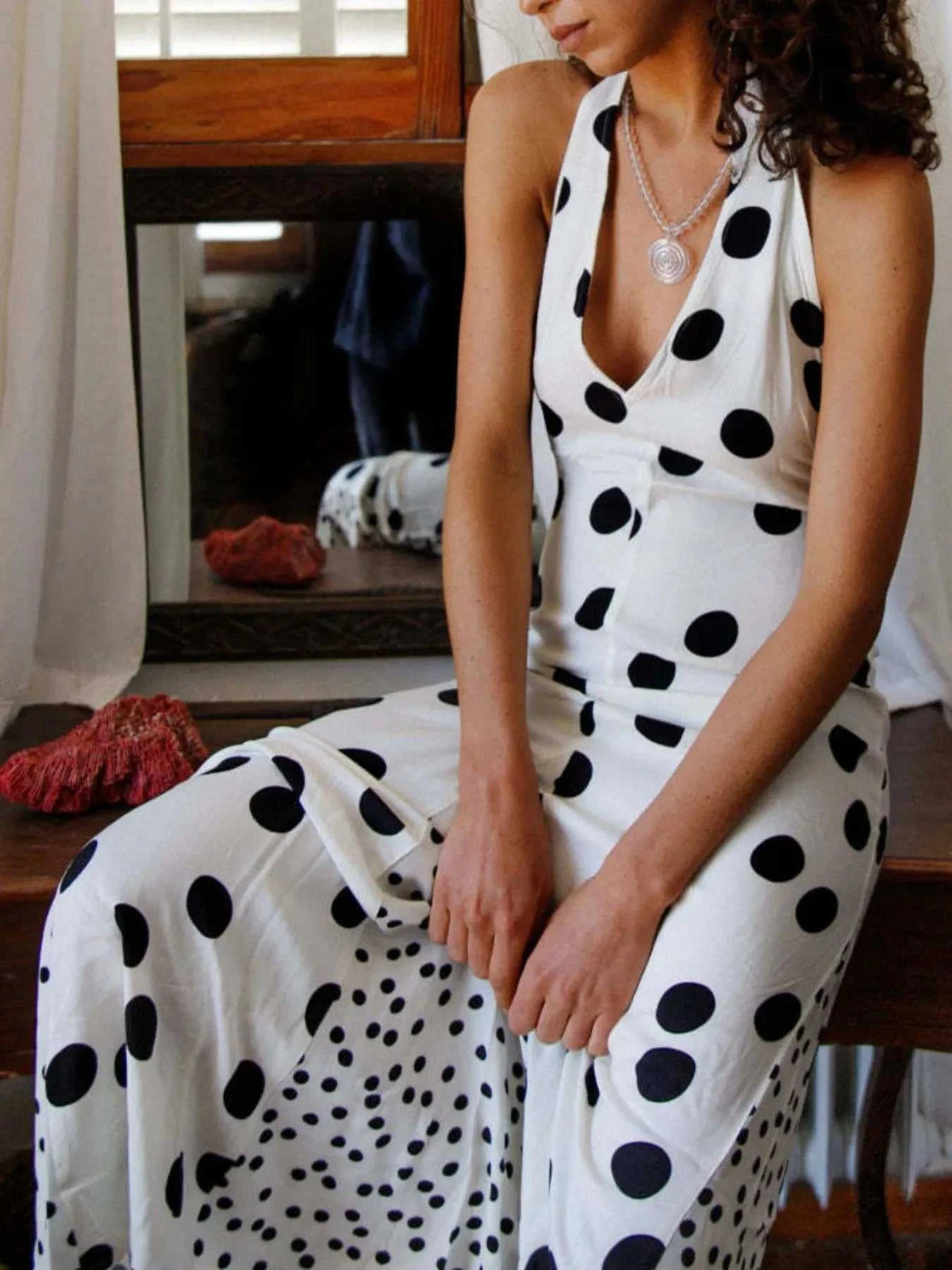 Backless Halter Neck Polka Dot Maxi Dress 100100575321282 35 Affordable Fashion Under $100 Jerry's Apparel 