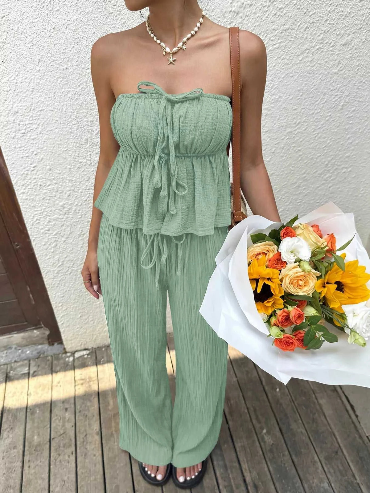 Tube Top and Wide-Leg Pants Set 100100877151663 41 Affordable Fashion Under $100 Jerry's Apparel 