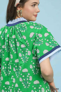 Umgee Printed Split Neck Short Sleeve Shift Dress 100100790711014 60 Affordable Fashion Under $100 Jerry's Apparel 