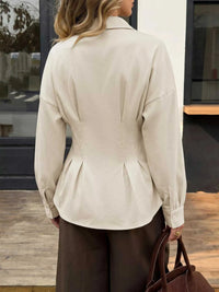 Ruched Button-Up Peplum Shirt 100100541347107 46 Affordable Fashion Under $100 Jerry's Apparel 