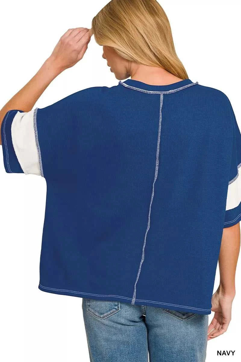 Zenana French Terry Striped Exposed Seam Top 100100183091760 24 Affordable Fashion Under $100 Jerry's Apparel 