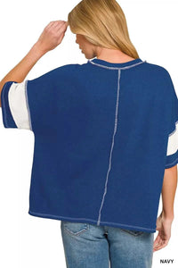 Zenana French Terry Striped Exposed Seam Top 100100183091760 24 Affordable Fashion Under $100 Jerry's Apparel 