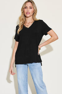 Full Size V-Neck High-Low T-Shirt