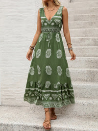Printed V-Neck Sleeveless Dress