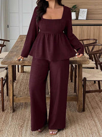 Plus Size Square Neck Long Sleeve Top and Pants Two-Piece Set 100100350212166 38 Affordable Fashion Under $100 Jerry's Apparel 