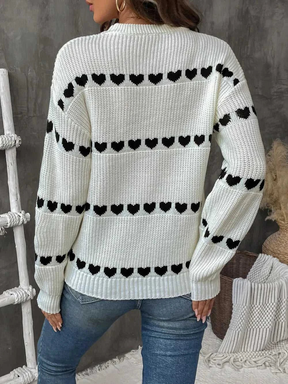 Perfee Heart Round Neck Long Sleeve Sweater 100100823201958 38 Affordable Fashion Under $100 Jerry's Apparel 