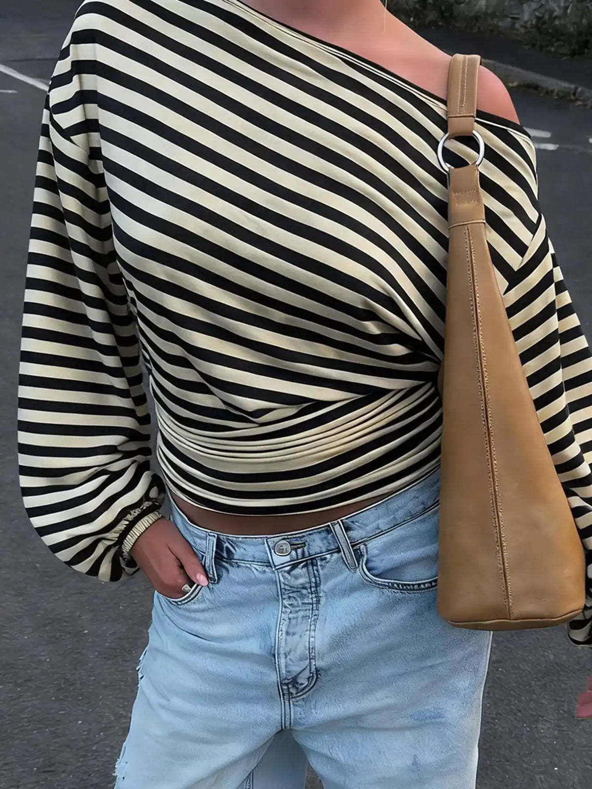 One Shoulder Striped Long Sleeve Slim-Fit T-Shirt 101001915279982 36 Affordable Fashion Under $100 Jerry's Apparel 