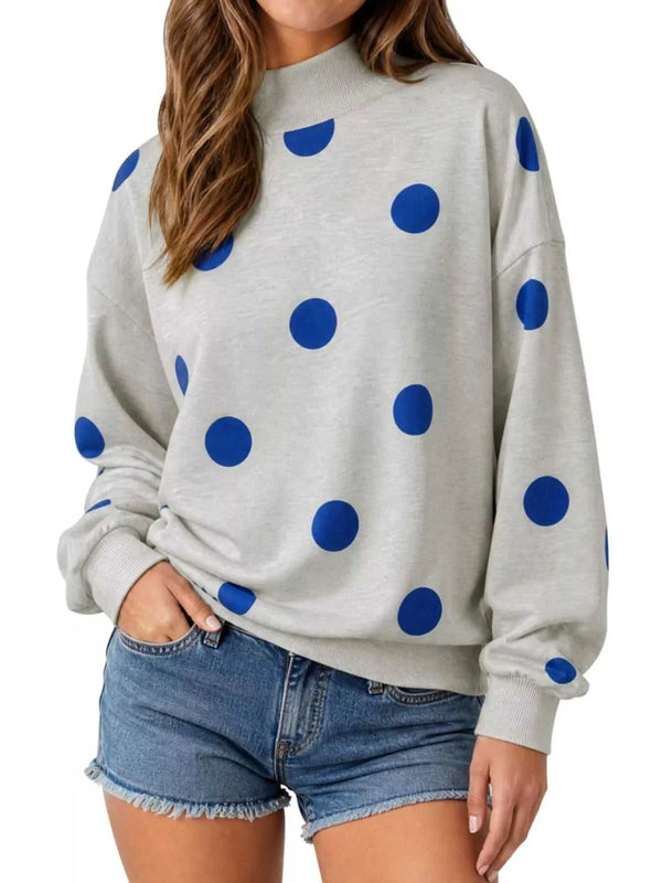 Mock Neck Polka Dot Print Oversized Sweatshirt 101001964332461 52 Affordable Fashion Under $100 Jerry's Apparel 