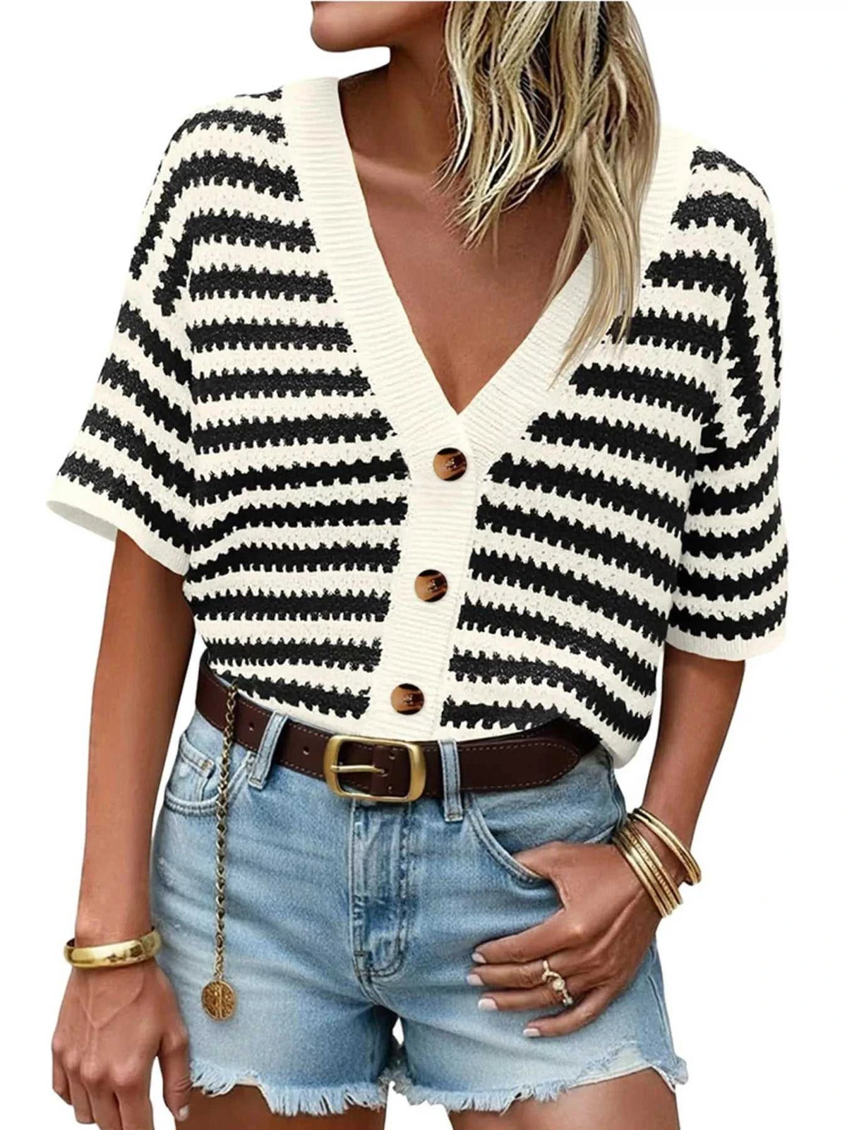Striped Button Up Cardigan 100100464003213 48 Affordable Fashion Under $100 Jerry's Apparel 