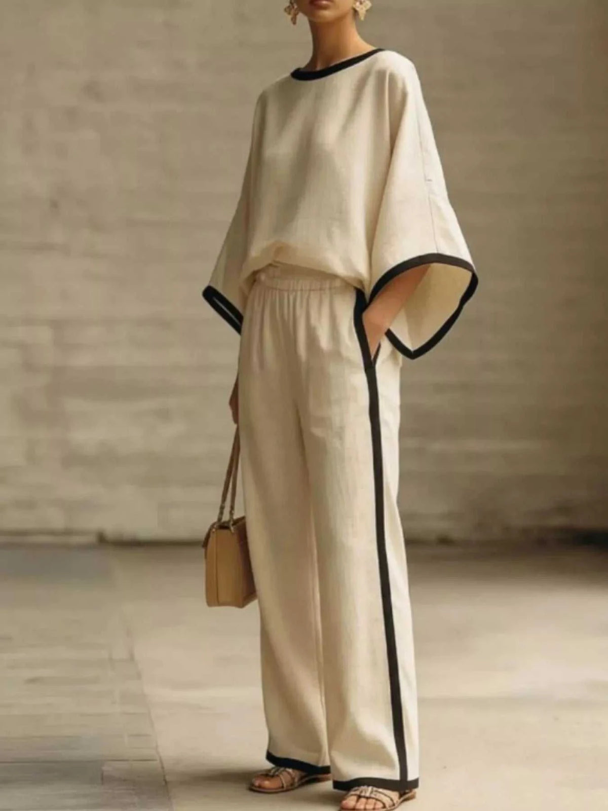 Full Size Contrast Trim Top and Wide-Leg Pants Set Plus Size 100100595624381 47 Affordable Fashion Under $100 Jerry's Apparel 