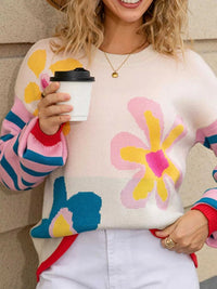 Floral Striped Crew Neck Sweater 100100282505269 51 Affordable Fashion Under $100 Jerry's Apparel 