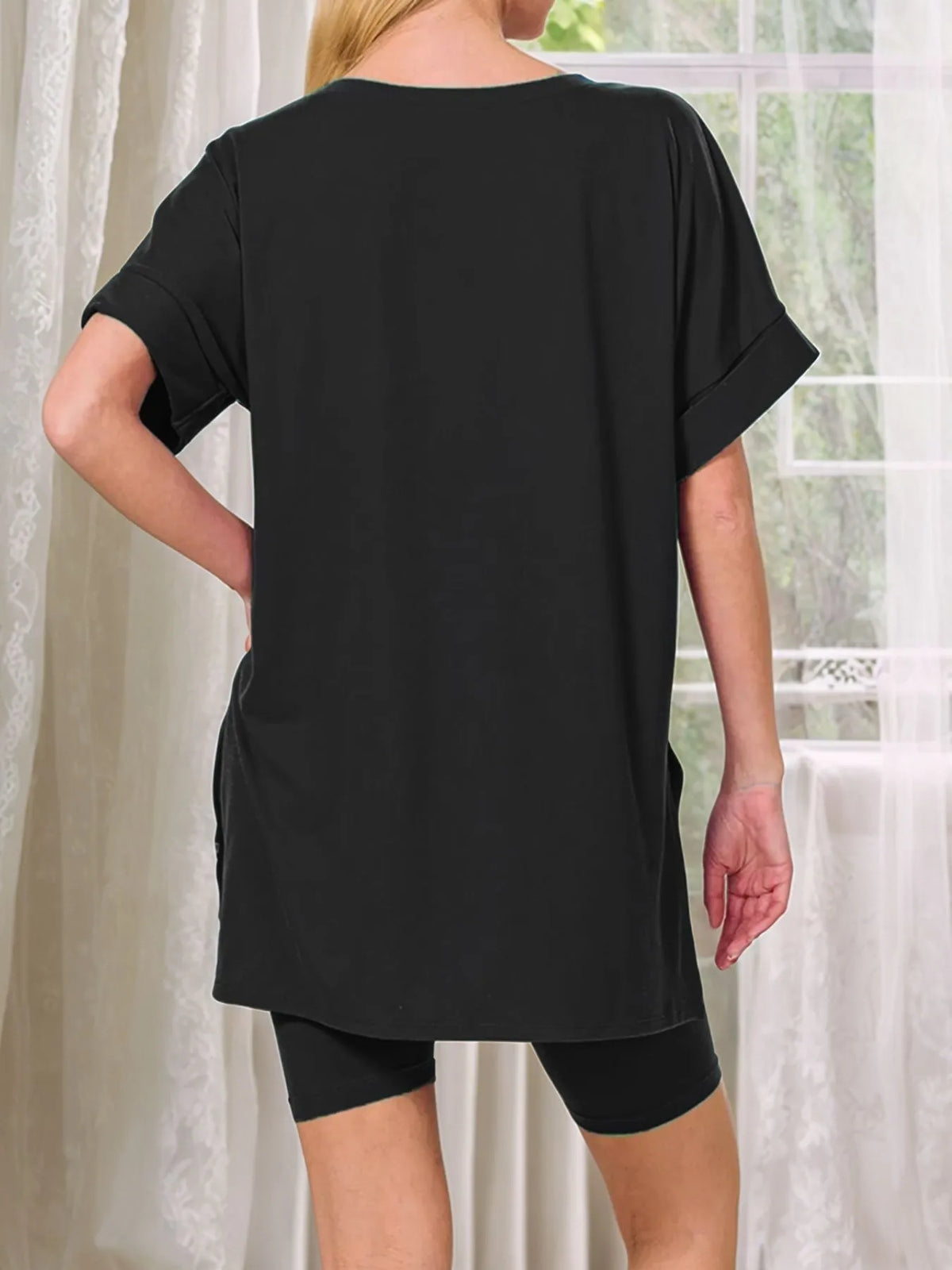 V-Neck High-Low T-Shirt and Shorts Set