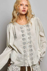 POL Embroidered Button Front Woven Shirt 100100573751599 59 Affordable Fashion Under $100 Jerry's Apparel 