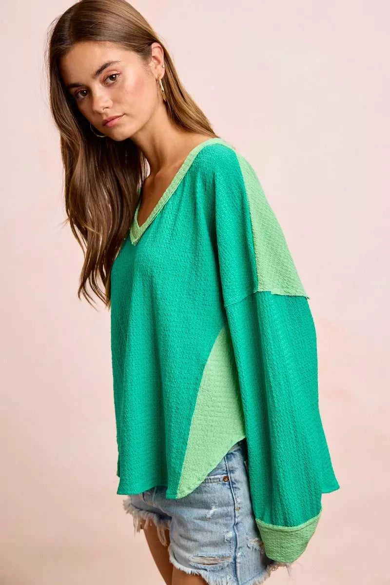 BiBi Textured Jersey Color Block Top With Cut Edge 100100024741269 41 Affordable Fashion Under $100 Jerry's Apparel 