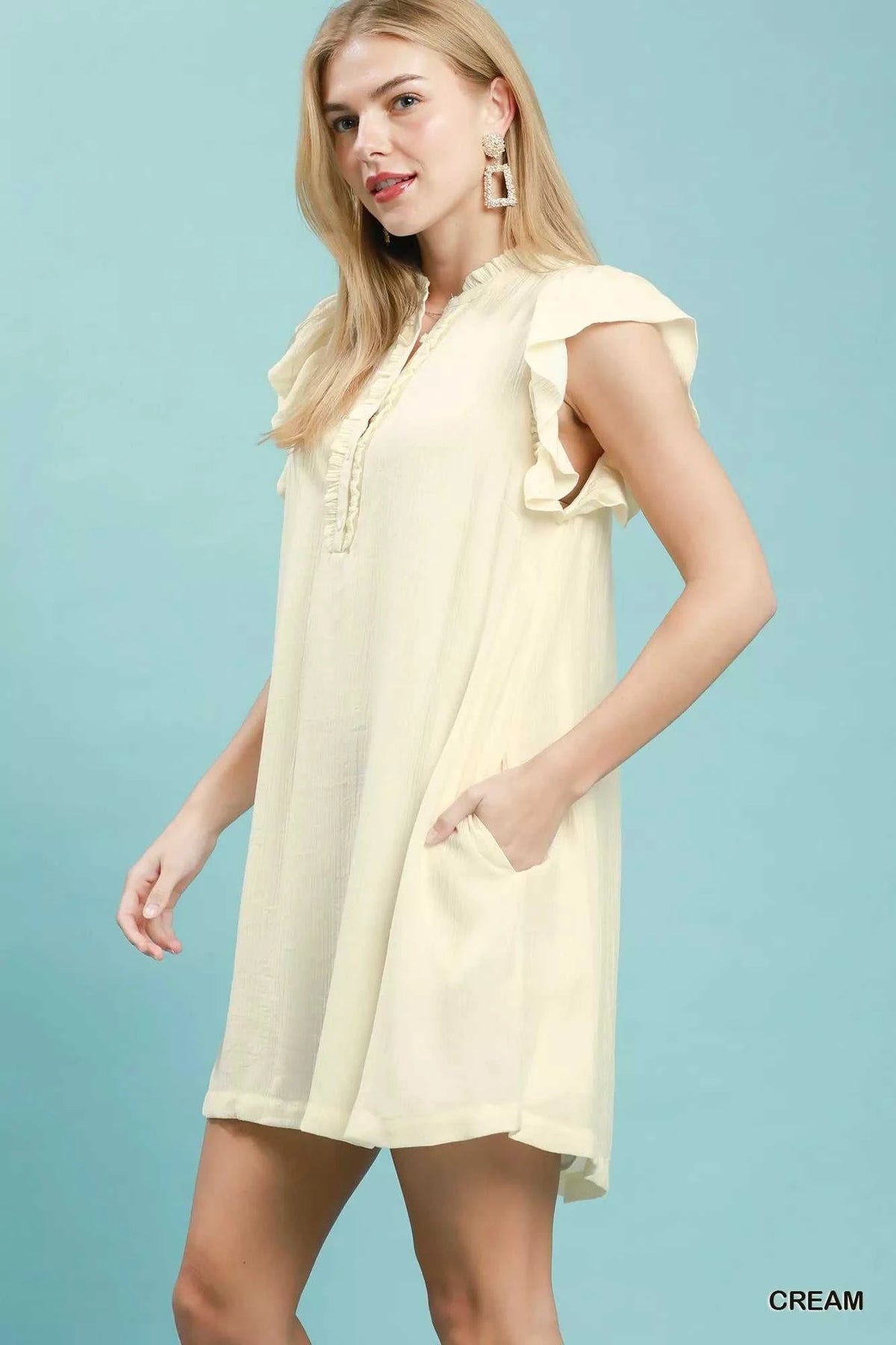 Umgee Ruffle Sleeve Henley Shift Dress 100100495661456 57 Affordable Fashion Under $100 Jerry's Apparel 