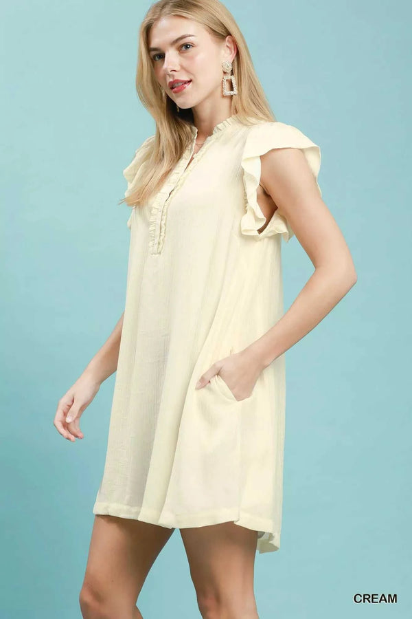 Umgee Ruffle Sleeve Henley Shift Dress 100100495661456 57 Affordable Fashion Under $100 Jerry's Apparel 
