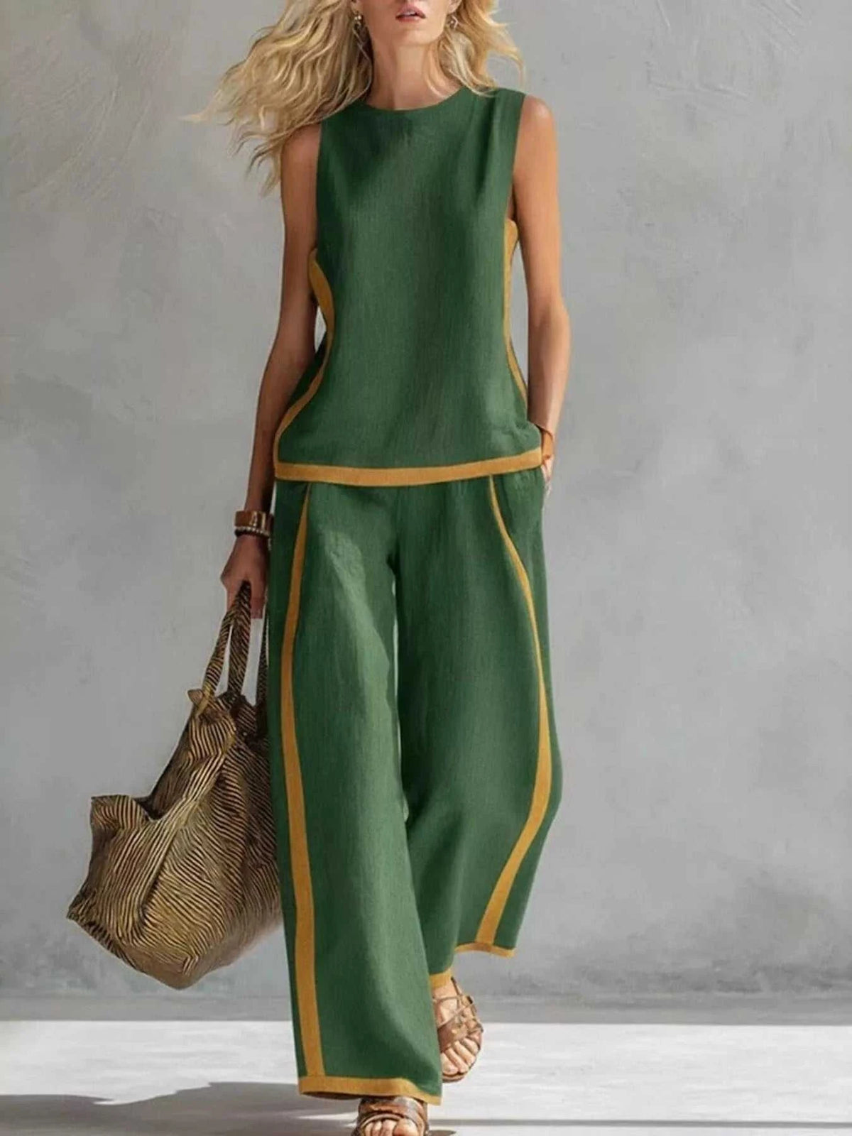 Full Size Contrast Stripe Sleeveless Top & Wide-Leg Pants Set Plus Size 100100980906866 35 Affordable Fashion Under $100 Jerry's Apparel 