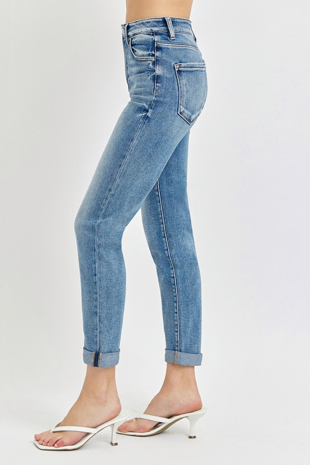 Full Size High Rise Cropped Roll Up Jeans