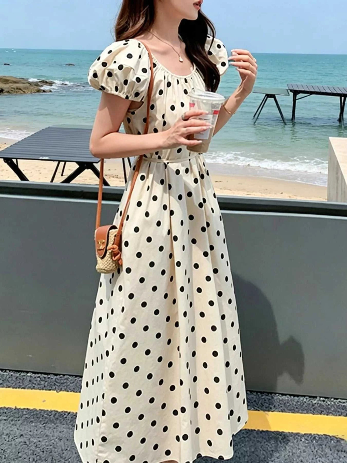 Polka Dot Puff Sleeve Midi Dress 100100808380411 41 Affordable Fashion Under $100 Jerry's Apparel 