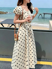 Polka Dot Puff Sleeve Midi Dress 100100808380411 41 Affordable Fashion Under $100 Jerry's Apparel 