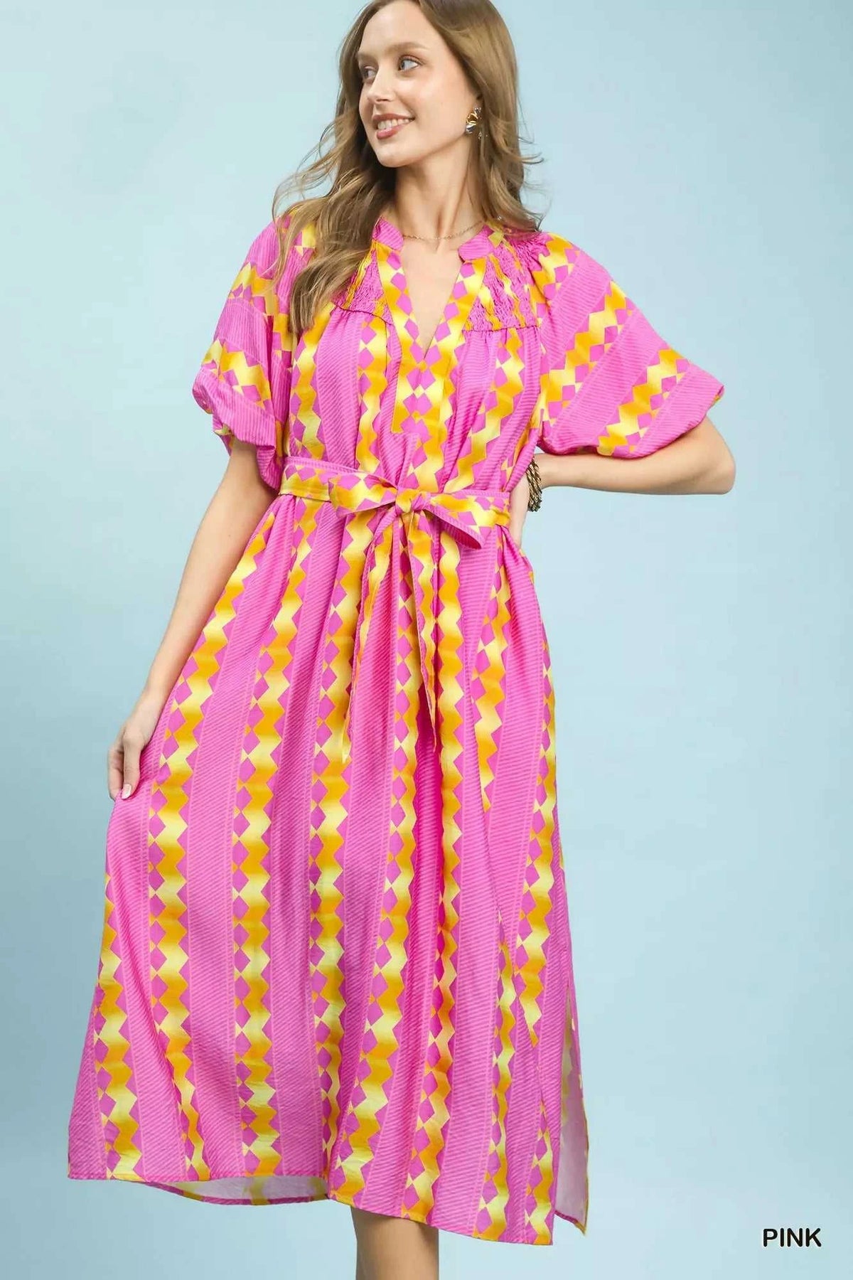 Umgee Geo Stripe Smocked Waist Tie Dress 100100508391124 66 Affordable Fashion Under $100 Jerry's Apparel 