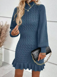 Cable Knit Mock Neck Ruffle Hem Sweater Dress 101002613373498 59 Gifts for Her Jerry's Apparel 
