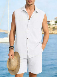 Men's Full Size Button Up Sleeveless Top and Shorts Plus Size 100400363418053 40 Men's Sets Jerry's Apparel 