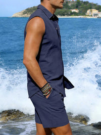 Men's Full Size Button Up Sleeveless Top and Shorts Plus Size 100400363418053 40 Men's Sets Jerry's Apparel 