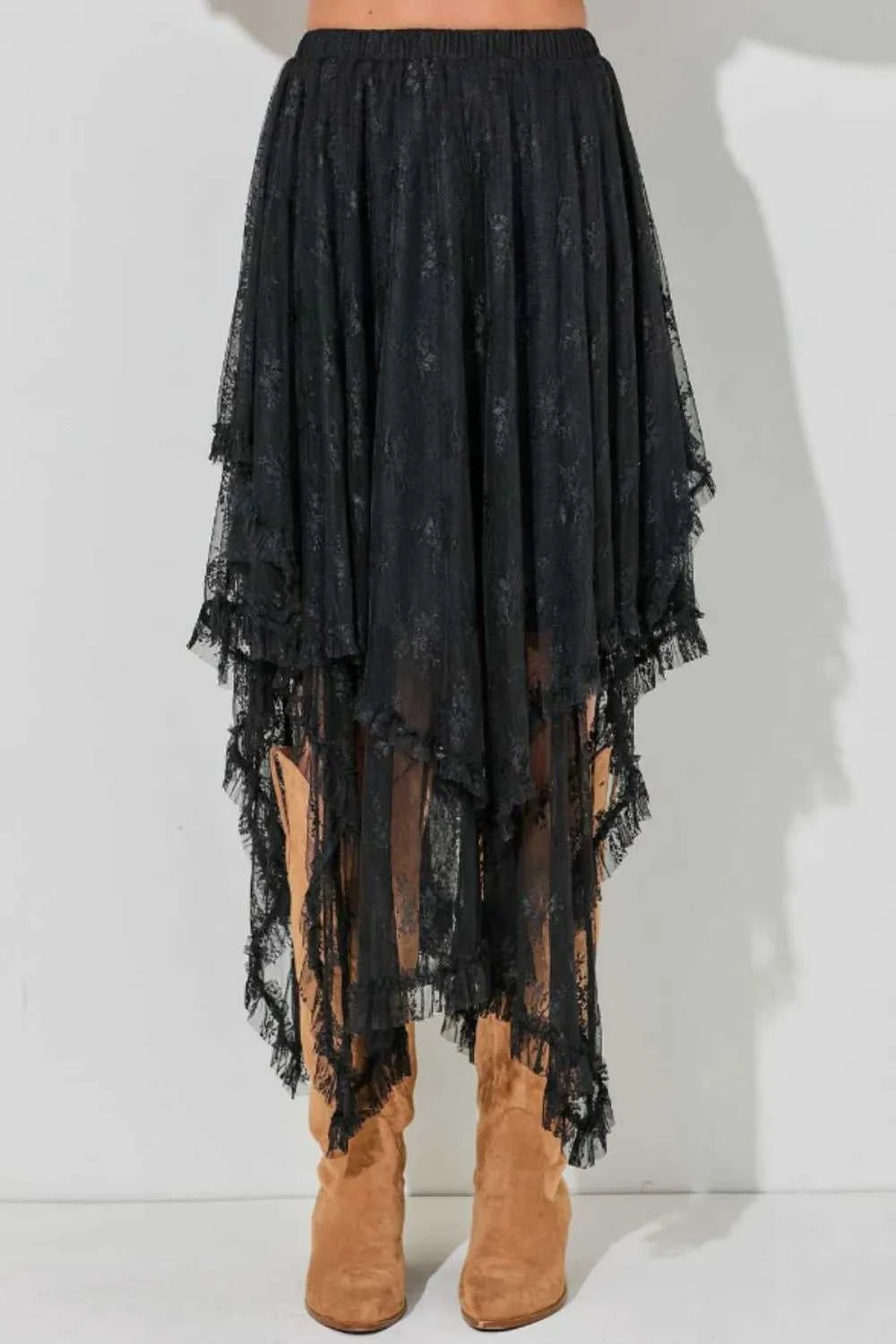 Elastic Waist Asymmetrical Lace Skirt 100100404541935 62 Affordable Fashion Under $100 Jerry's Apparel 
