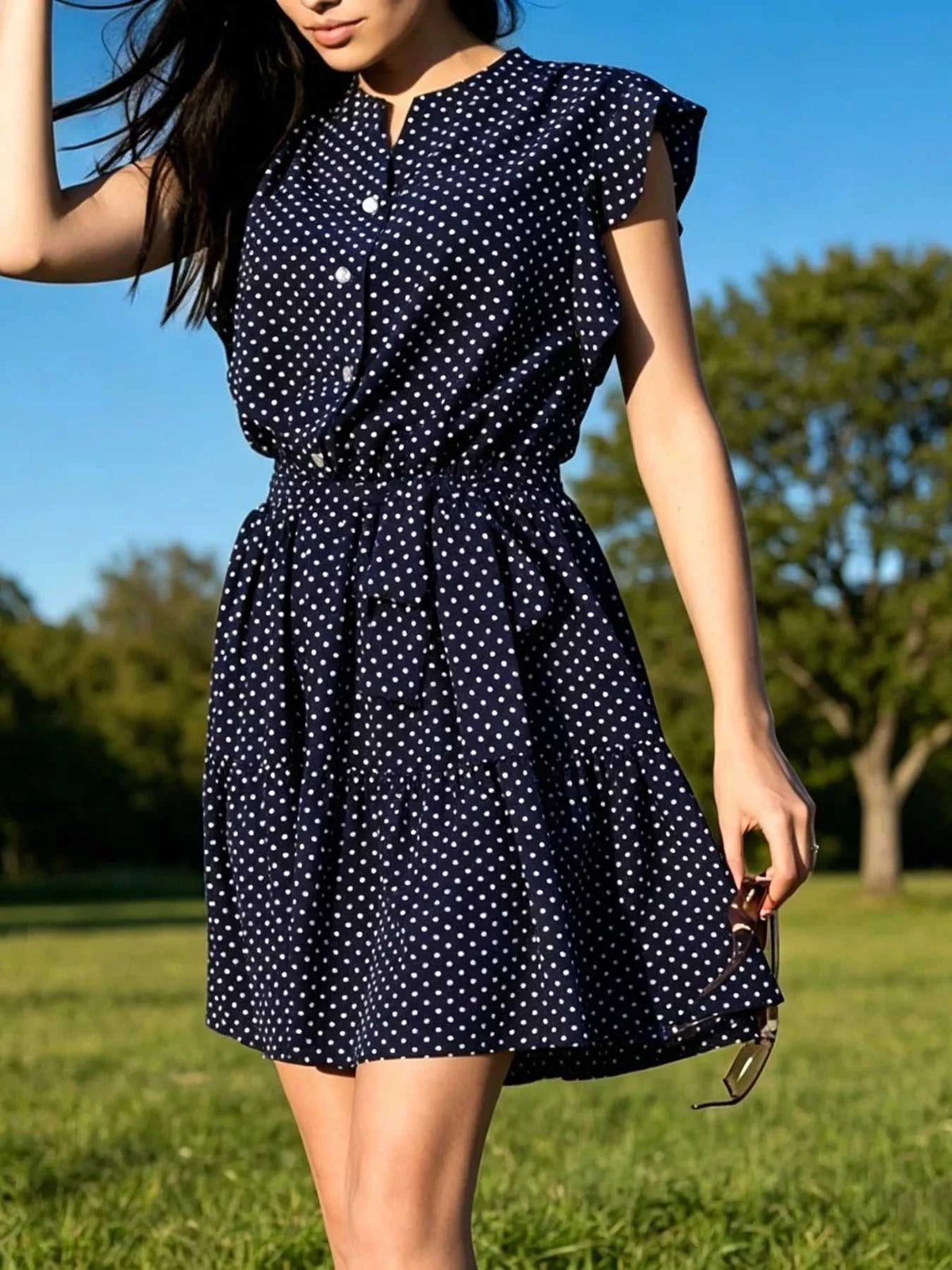 Polka Dot Ruffle Sleeve Tie Waist Dress 100100460465969 39 Gifts for Her Jerry's Apparel 