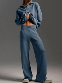 Polo Collar Top and Wide-Leg Pants Set 101001876960393 74 Affordable Fashion Under $100 Jerry's Apparel 