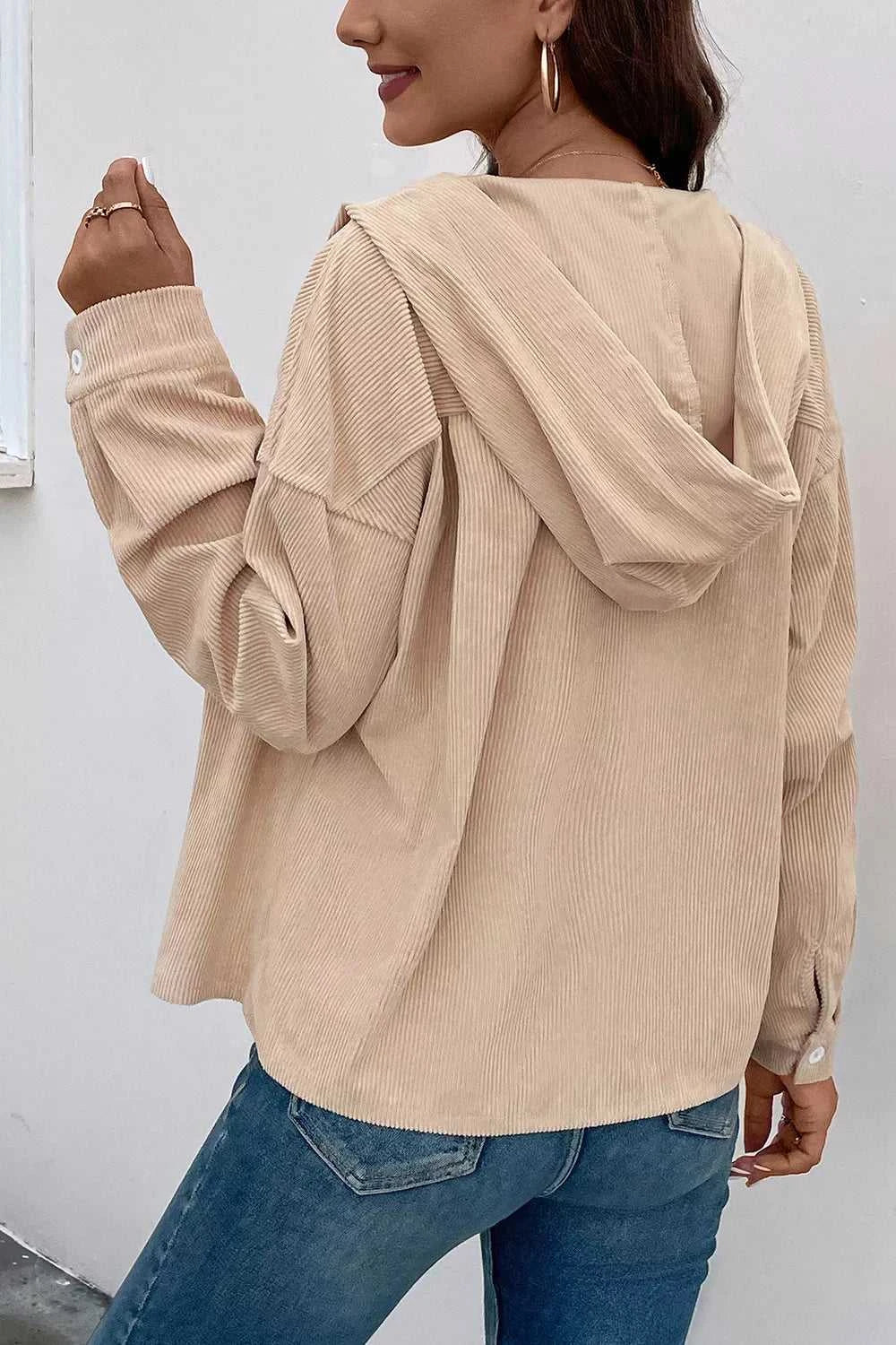 Perfee Ribbed Button Up Drawstring Hooded Jacket 100100915184228 58 Affordable Fashion Under $100 Jerry's Apparel 